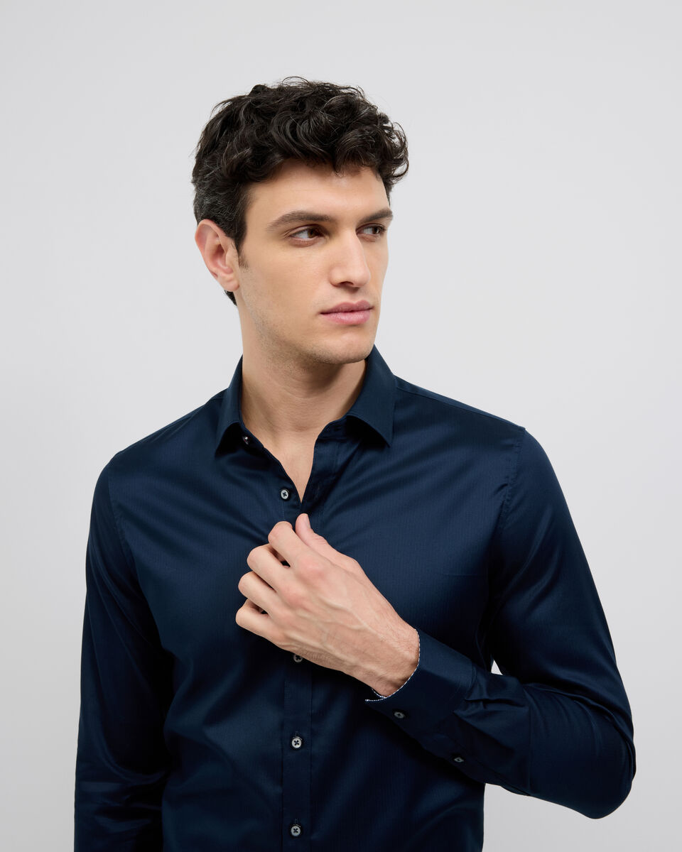 Accent Stretch Long Sleeve Shirt, Navy, hi-res